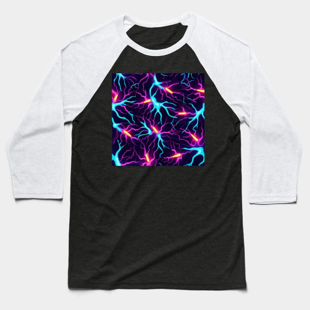 Neon Synapse: Electric Neural Network Inspired Digital Art Baseball T-Shirt by naars90